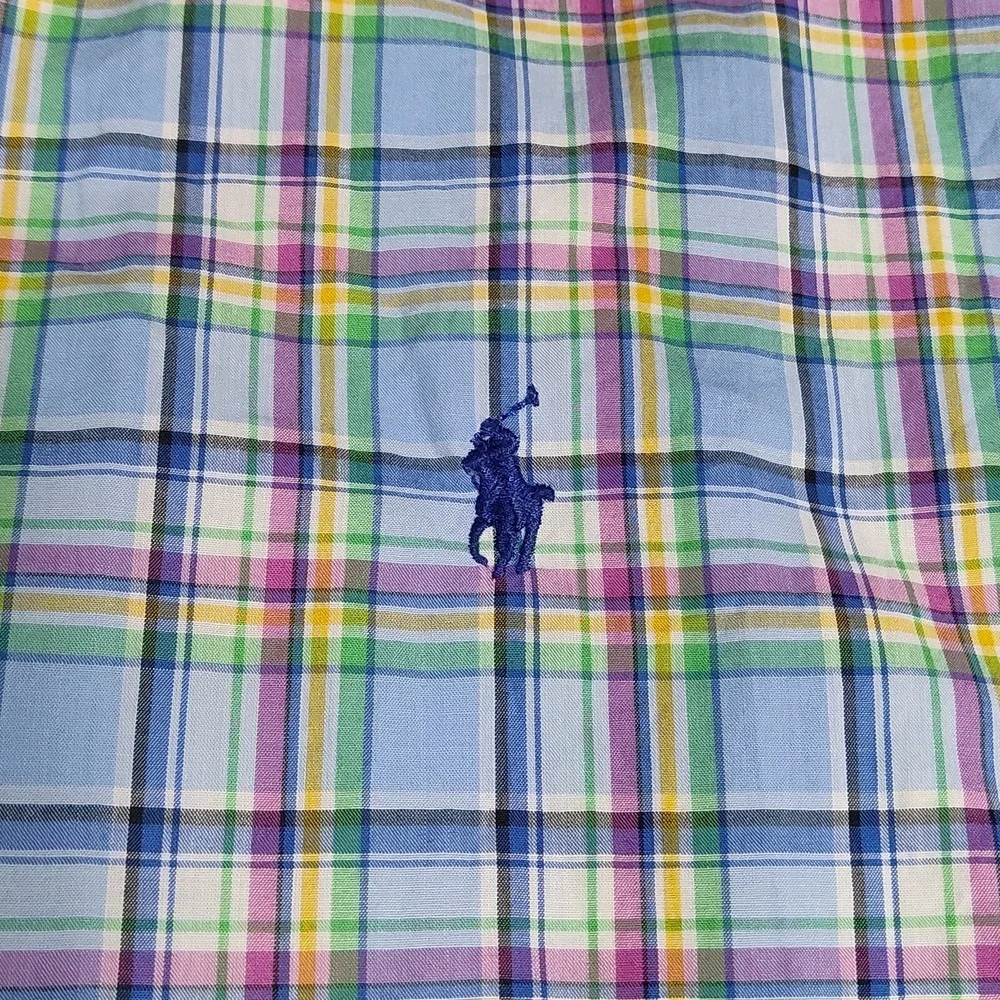 POLO RALPH LAUREN CLASSIC Men Large Blue Multi Plaid Button Long Sleeve Shirt‎